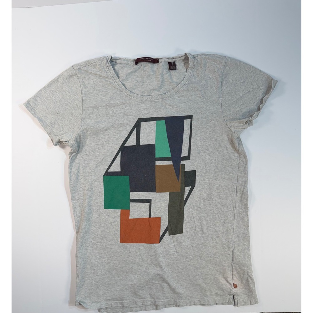 Scotch & Soda Gray Geometric Graphic T-Shirt Mens Medium Amsterdam Couture Tee